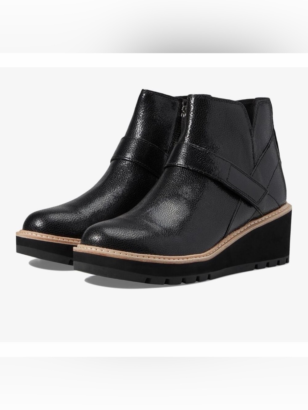 Eileen Fisher Cargo Leather Wedge Booties Womens 9.5 Black Comfort Cushioned NEW